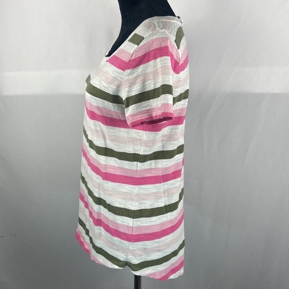 Talbot’s Striped Cotton T-Shirt with Button Detail on Back - Picture 3 of 6